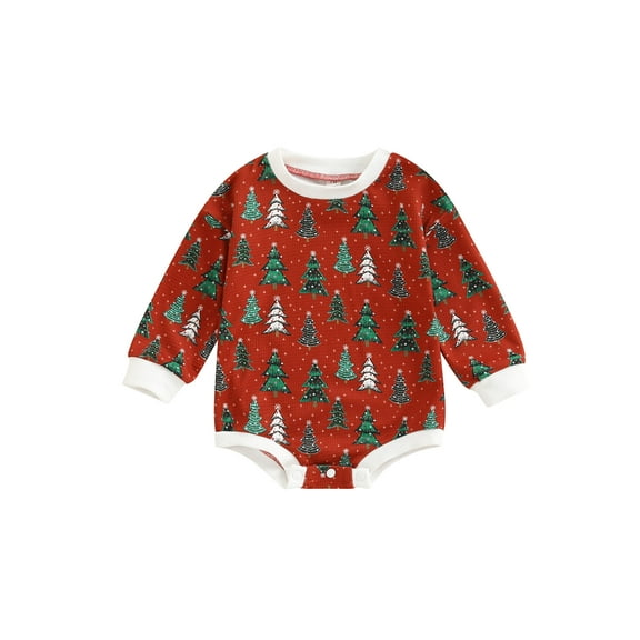 Bagilaanoe Newborn Baby Girl Boy Christmas Romper Sweatshirt Long Sleeve Bodysuit Tree Print Pullover 3M 6M 12M 18M 24M Infant Casual Tee Tops