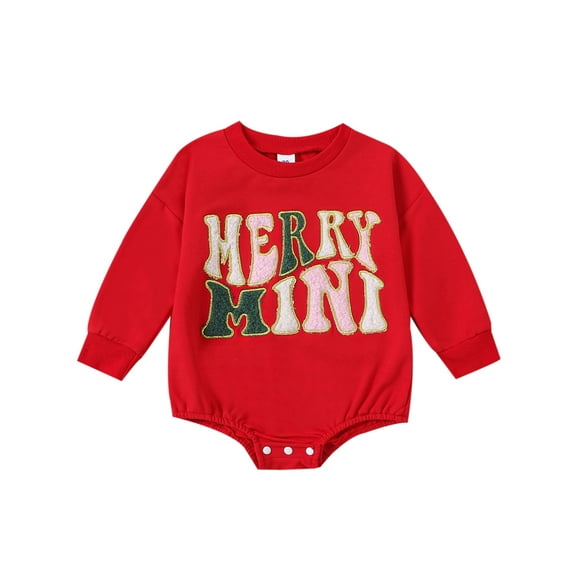 Bagilaanoe Newborn Baby Girl Boy Christmas Romper Sweatshirt Long Sleeve Bodysuits Letter Embroidery Pullover 3M 6M 12M 18M Infant Casual Tee Tops