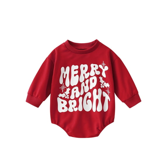 Bagilaanoe Newborn Baby Girl Boy Christmas Romper Sweatshirt Long Sleeve Bodysuits Letter Print Pullover 3M 6M 9M 12M 18M Infant Casual Tee Tops