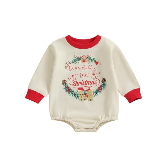 Bagilaanoe Newborn Baby Girl Boy Christmas Romper Sweatshirt Long Sleeve Bodysuits Tree Letter Print Pullover 3M 6M 12M 18M 24M Infant Casual Tee Tops