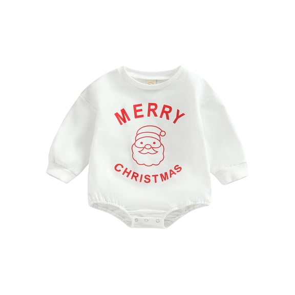Bagilaanoe Newborn Baby Girl Boy Christmas Rompers Letter Santa Claus Print Long Sleeve Bodysuits 6M 12M 18M 24M Infant Loose One Piece Short Jumpsuit