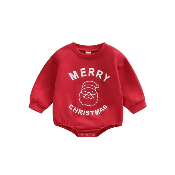 Bagilaanoe Newborn Baby Girl Boy Christmas Rompers Letter Santa Claus Print Long Sleeve Bodysuits 6M 12M 18M 24M Infant Loose One Piece Short Jumpsuit