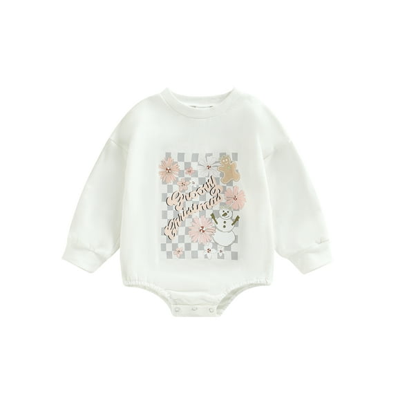 Bagilaanoe Newborn Baby Girl Boy Christmas Rompers Letter Snowman Print Long Sleeve Bodysuits 3M 6M 9M 12M 18M Infant Loose One Piece Short Jumpsuit