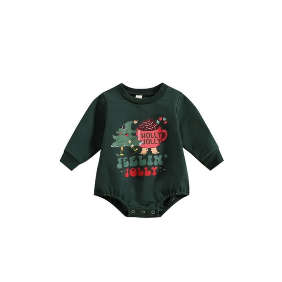 Bagilaanoe Newborn Baby Girl Boy Christmas Rompers Letter Christmas Tree Print Long Sleeve Bodysuits 3M 6M 12M 18M 24M Infant Casual One Piece Short Jumpsuit