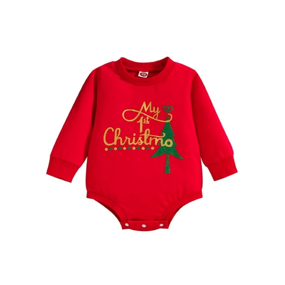 Bagilaanoe Newborn Baby Girl Boy Christmas Rompers Letters Print Long Sleeve Bodysuits 3M 6M 12M 18M Infant Casual One Piece Short Jumpsuit