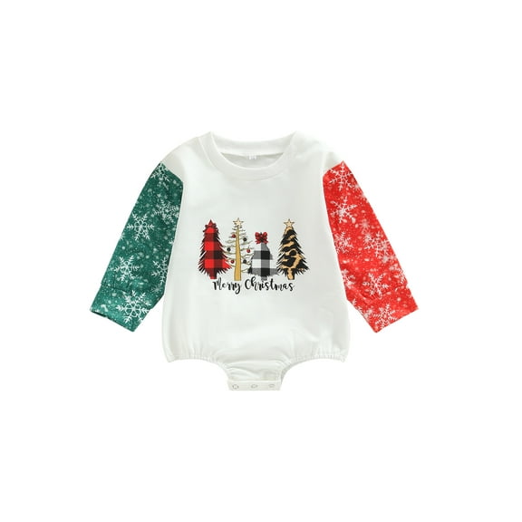 Bagilaanoe Newborn Baby Girl Boy Christmas Rompers Snowflake Christmas Tree Print Long Sleeve Bodysuits 6M 12M 18M 24M Infant Casual One Piece Short Jumpsuit