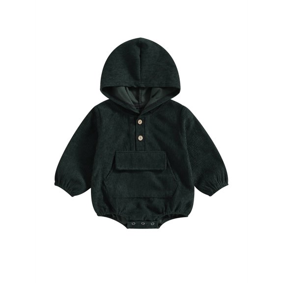 Bagilaanoe Newborn Baby Girl Boy Corduroy Romper Sweatshirt Long Sleeve Hooded Bodysuit Solid Color Pullover 3M 6M 9M 12M 18M Infant Casual Tee Tops