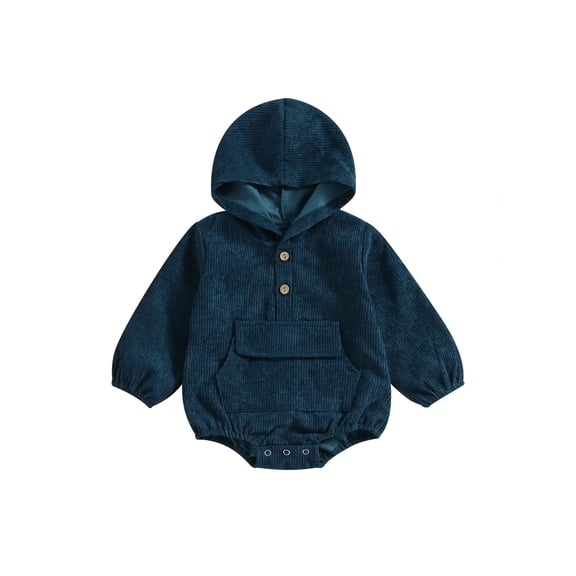 Bagilaanoe Newborn Baby Girl Boy Corduroy Romper Sweatshirt Long Sleeve Hooded Bodysuit Solid Color Pullover 3M 6M 9M 12M 18M Infant Casual Tee Tops
