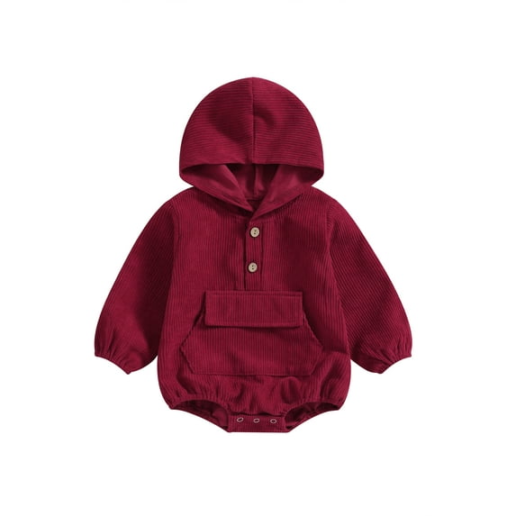Bagilaanoe Newborn Baby Girl Boy Corduroy Romper Sweatshirt Long Sleeve Hooded Bodysuit Solid Color Pullover 3M 6M 9M 12M 18M Infant Casual Tee Tops