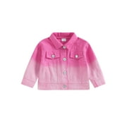 Bagilaanoe Newborn Baby Girl Boy Denim Jacket Gradient/Floral Print Long Sleeve Single-Breasted Shacket Coat 3M 6M 9M 12M 18M 24M Infant Fall Casual Outwear
