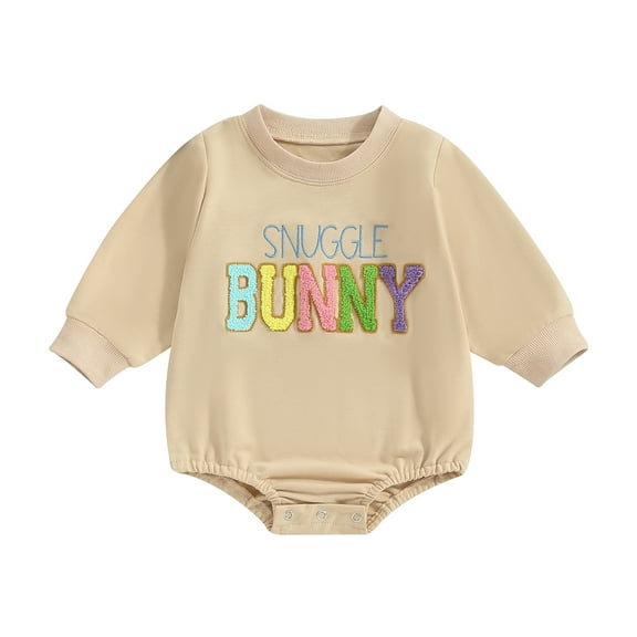 Bagilaanoe Newborn Baby Girl Boy Easter Romper Sweatshirt Long Sleeve Bodysuits Letter Print Pullover 3M 6M 12M 18M Infant Casual Tee Tops