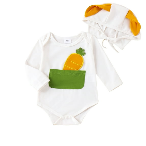 Bagilaanoe Newborn Baby Girl Boy Easter Rompers Print Long Sleeve Bodysuits + Hat 3M 6M 9M 12M 18M Infant Casual One Piece Short Jumpsuit