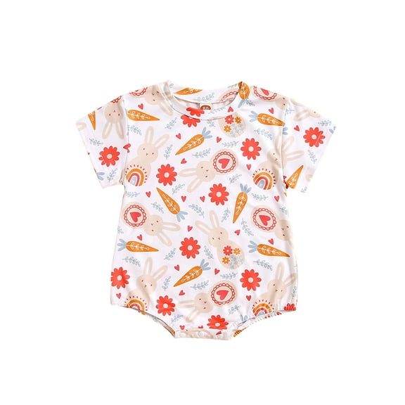 Bagilaanoe Newborn Baby Girl Boy Easter Rompers Print Short Sleeve Bodysuits 3M 6M 12M 18M 24M Infant Casual One Piece Short Jumpsuit