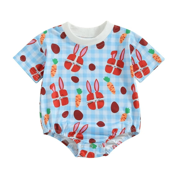 Bagilaanoe Newborn Baby Girl Boy Easter Rompers Print Short Sleeve Bodysuits 3M 6M 12M 18M Infant Casual One Piece Short Jumpsuit