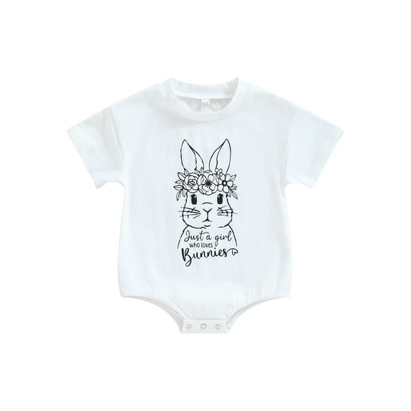 Bagilaanoe Newborn Baby Girl Boy Easter Rompers Rabbit Print Short Sleeve Bodysuits 3M 6M 12M 18M 24M Infant Casual One Piece Short Jumpsuit