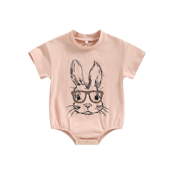 Bagilaanoe Newborn Baby Girl Boy Easter Rompers Rabbit Print Short Sleeve Bodysuits 3M 6M 12M 18M 24M Infant Casual One Piece Short Jumpsuit