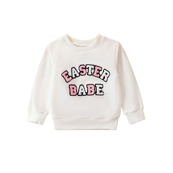 Bagilaanoe Newborn Baby Girl Boy Easter Sweatshirt Long Sleeve Letter Rmbroidery Pullover 3M 6M 9M 12M 18M 24M Infant Spring Loose Tee Tops