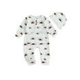 thumbnail image 1 of Bagilaanoe Newborn Baby Girl Boy Footless Jumpsuits Sun Print Long Sleeve Bodysuits + Hat 3M 6M 12M 18M Infant Fall One Piece Romper, 1 of 8