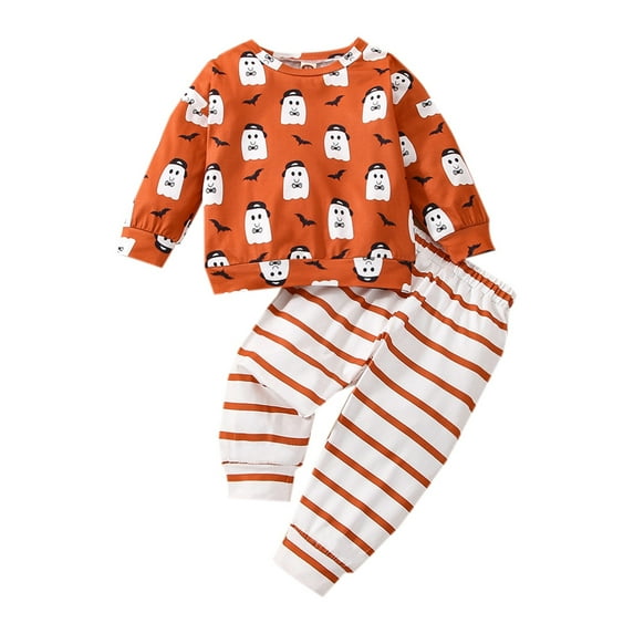 Bagilaanoe Newborn Baby Girl Boy Halloween Outfits Ghost Bat Print Long Sleeve Romper / Pullover Tops Trousers 3M 6M 12M 18M Infant Fall Casual Clothes Set