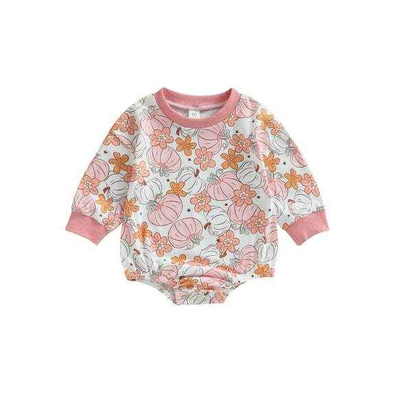 Bagilaanoe Newborn Baby Girl Boy Halloween Romper Sweatshirt Long Sleeve Bodysuit Flower Pumpkin Print Pullover 3M 6M 12M 18M Infant Casual Tee Tops