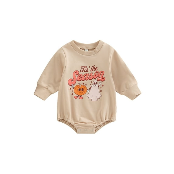 Bagilaanoe Newborn Baby Girl Boy Halloween Romper Sweatshirt Long Sleeve Bodysuit Pumpkin Ghost Letter Print Pullover 6M 12M 18M 24M Fall Casual Tee Tops