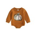 thumbnail image 1 of Bagilaanoe Newborn Baby Girl Boy Halloween Romper Sweatshirt Long Sleeve Bodysuits Pumpkin Print Pullover 3M 6M 12M 18M Infant Casual Tee Tops, 1 of 9