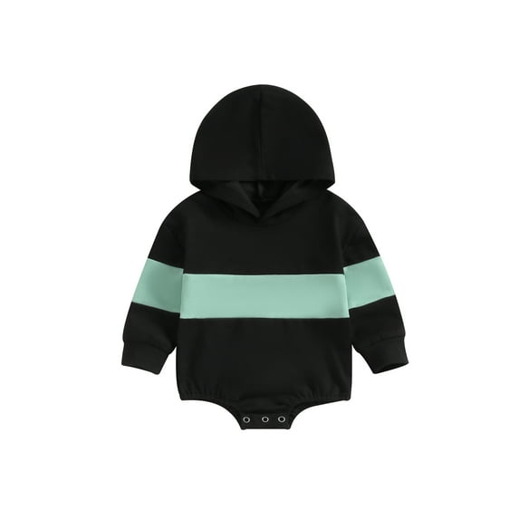 Bagilaanoe Newborn Baby Girl Boy Hooded Romper Sweatshirt Long Sleeve Bodysuit Contrast Color Pullover 6M 12M 18M 24M Infant Casual Tee Tops