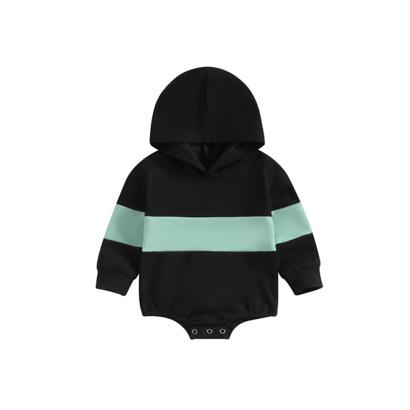 Bagilaanoe Newborn Baby Girl Boy Hooded Romper Sweatshirt Long Sleeve Bodysuit Contrast Color Pullover 6M 12M 18M 24M Infant Casual Tee Tops