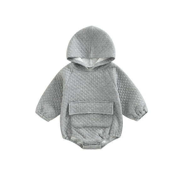 Bagilaanoe Newborn Baby Girl Boy Hooded Romper Sweatshirt Long Sleeve Bodysuit Fall Winter Pullover with Pocket 6M 12M 18M 24M Infant Casual Tee Tops