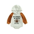 thumbnail image 1 of Bagilaanoe Newborn Baby Girl Boy Hooded Romper Sweatshirt Long Sleeve Bodysuit Football Letter Print Pullover 3M 6M 12M 18M Infant Casual Tee Tops, 1 of 9