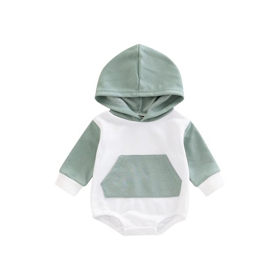 Bagilaanoe Newborn Baby Girl Boy Hooded Romper Sweatshirt Long Sleeve Bodysuit Patchwork Pullover 6M 12M 18M 24M Fall Tops