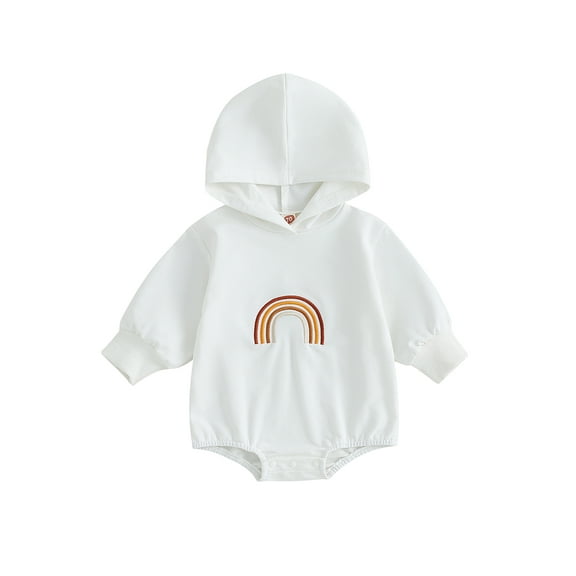 Bagilaanoe Newborn Baby Girl Boy Hooded Romper Sweatshirt Long Sleeve Bodysuit Rainbow Embroidery Pullover 3M 6M 12M 18M 24M Infant Casual Tee Tops