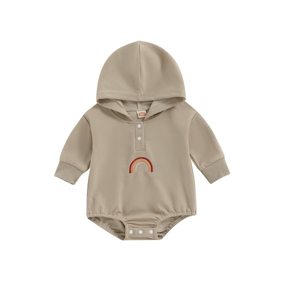 Bagilaanoe Newborn Baby Girl Boy Hooded Romper Sweatshirt Long Sleeve Bodysuit Rainbow Embroidery Pullover 3M 6M 12M 18M 24M Infant Casual Tee Tops
