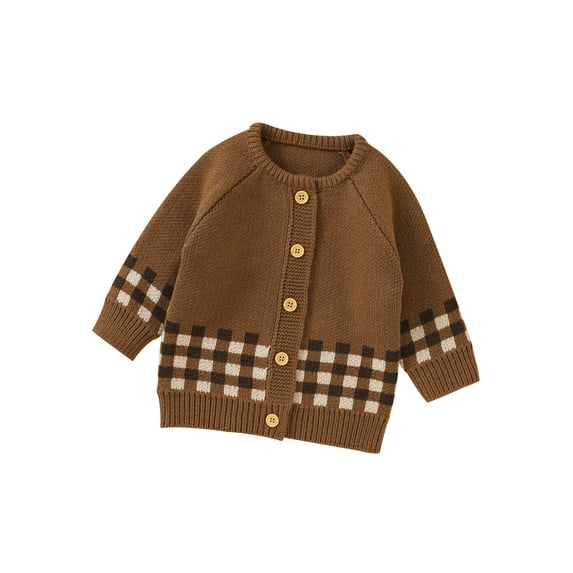 Bagilaanoe Newborn Baby Girl Boy Knit Cardigan Plaid Patchwork Long Sleeve Button-Down Sweater 3M 6M 9M 12M 18M Infant Fall Outwear Tops