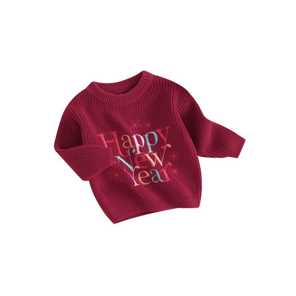 Bagilaanoe Newborn Baby Girl Boy New Year Clothes Knitted Sweater Long Sleeve Letters Embroidery Pullover 3M 6M 9M 12M 18M Infant Warm Jumpers Tops Fall Loose Knitwear