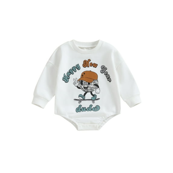 Bagilaanoe Newborn Baby Girl Boy New Year Clothes Letter Print Romper Sweatshirt Long Sleeve Bodysuits 3M 6M 12M 18M Infant Casual Tee Tops
