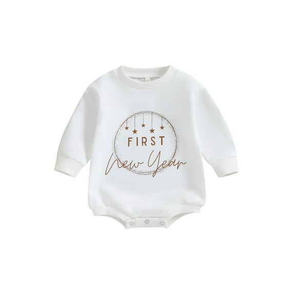 Bagilaanoe Newborn Baby Girl Boy New Year Clothes Romper Sweatshirt Long Sleeve Bodysuits Letter Print Pullover 3M 6M 12M 18M Infant Casual Tee Tops