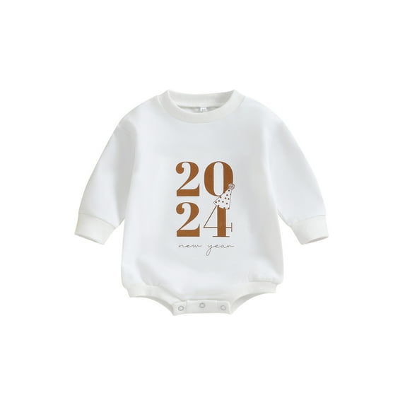 Bagilaanoe Newborn Baby Girl Boy New Year Clothes Romper Sweatshirt Long Sleeve Bodysuits Letter Print Pullover 3M 6M 12M 18M Infant Casual Tee Tops