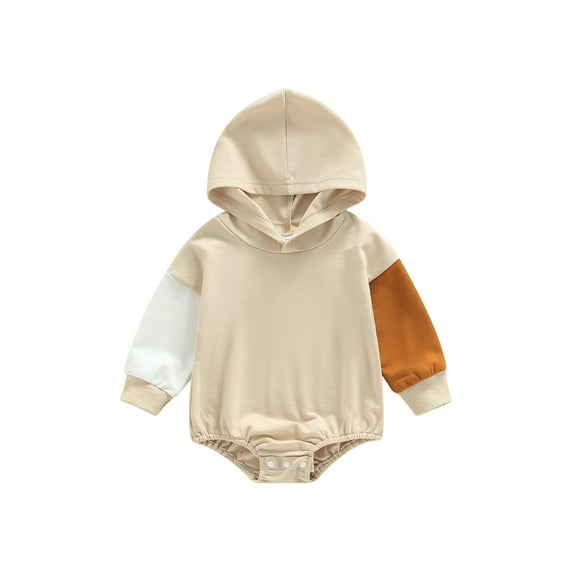 Bagilaanoe Newborn Baby Girl Boy Oversized Hooded Romper Sweatshirt Long Sleeve Bodysuit Contrast Color Pullover 3M 6M 12M 18M Infant Casual Tee Tops