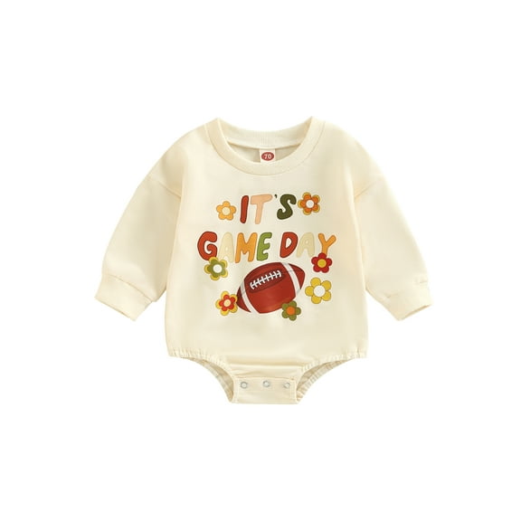 Bagilaanoe Newborn Baby Girl Boy Oversized Romper Sweatshirt Long Sleeve Bodysuit Letter Rugby Print Pullover 6M 12M 18M 24M Infant Casual Tee Tops