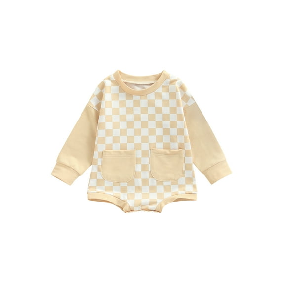Bagilaanoe Newborn Baby Girl Boy Oversized Romper Sweatshirt Long Sleeve Bodysuit Plaid Print Pullover 3M 6M 12M 18M 24M Fall Tops