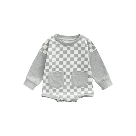 Bagilaanoe Newborn Baby Girl Boy Oversized Romper Sweatshirt Long Sleeve Bodysuit Plaid Print Pullover 3M 6M 12M 18M 24M Fall Tops