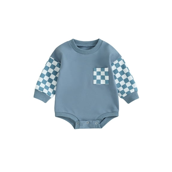 Bagilaanoe Newborn Baby Girl Boy Oversized Romper Sweatshirt Long Sleeve Bodysuits Plaid Contrast Color Pullover 3M 6M 12M 18M Infant Casual Tee Tops
