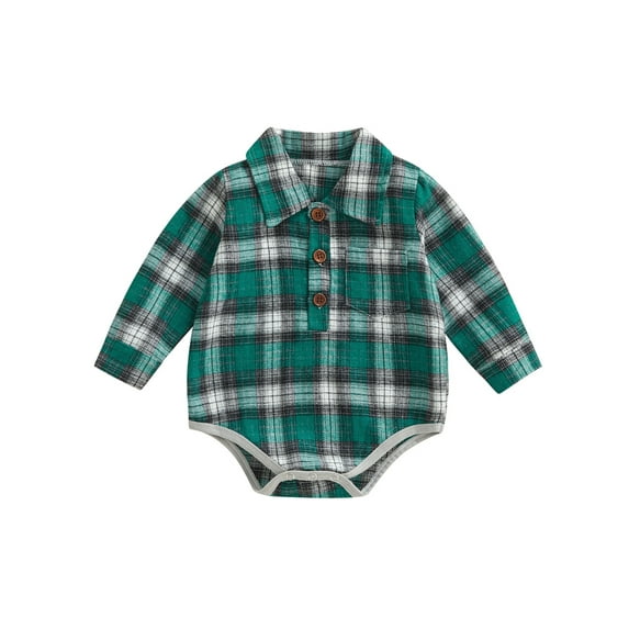 Bagilaanoe Newborn Baby Girl Boy Romper Shirt Long Sleeve Plaid Print Lapel Bodysuit 6M 12M 18M 24M Infant Casual Button Tops