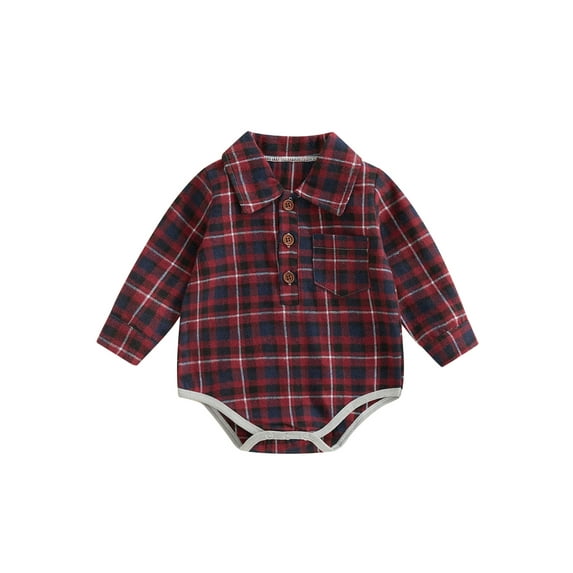 Bagilaanoe Newborn Baby Girl Boy Romper Shirt Long Sleeve Plaid Print Lapel Bodysuit 6M 12M 18M 24M Infant Casual Button Tops