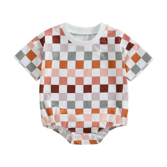 Bagilaanoe Newborn Baby Girl Boy Rompers Checkerboard Print Short Sleeve Bodysuit 3M 6M 12M 18M Infant Summer One Piece Jumpsuit