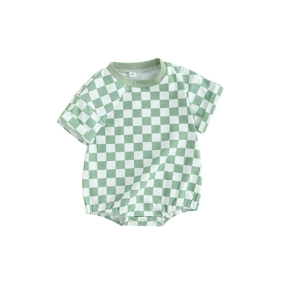 Bagilaanoe Newborn Baby Girl Boy Rompers Checkerboard Print Short Sleeve Bodysuits 3M 6M 12M 18M Infant Casual One Piece Short Jumpsuit