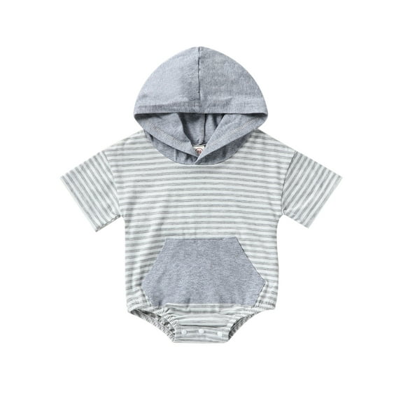 Bagilaanoe Newborn Baby Girl Boy Rompers Striped Print Short Sleeve Hooded Bodysuits 6M 12M 18M 24M Infant Casual One Piece Short Jumpsuit