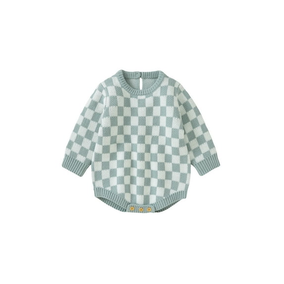 Bagilaanoe Newborn Baby Girl Boy Rompers Sweater Checkerboard Print Long Sleeve Knitted Bodysuit 3M 6M 12M 18M 24M Infant Fall Winter One Piece Jumpsuit