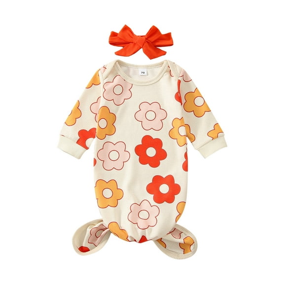 Bagilaanoe Newborn Baby Girl Boy Sleeping Bag Flower Print Long Sleeve Sleeping Bag   Hairband 0-3 Months Infant Casual Sleep Gown